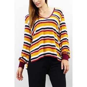 Retro Stripe Step Hem Puff Sleeve
